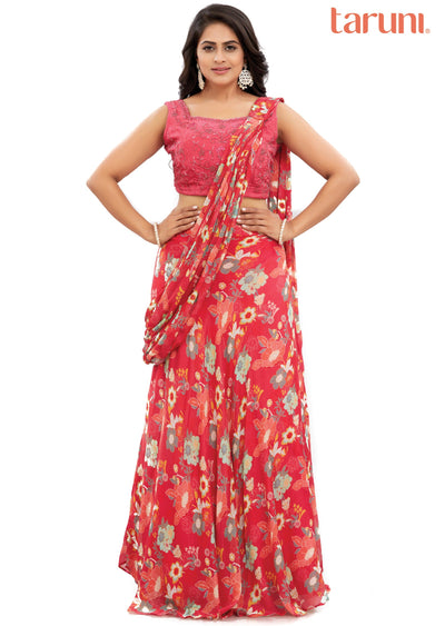 Rani Pink Muslin Fusion/Indo-Western