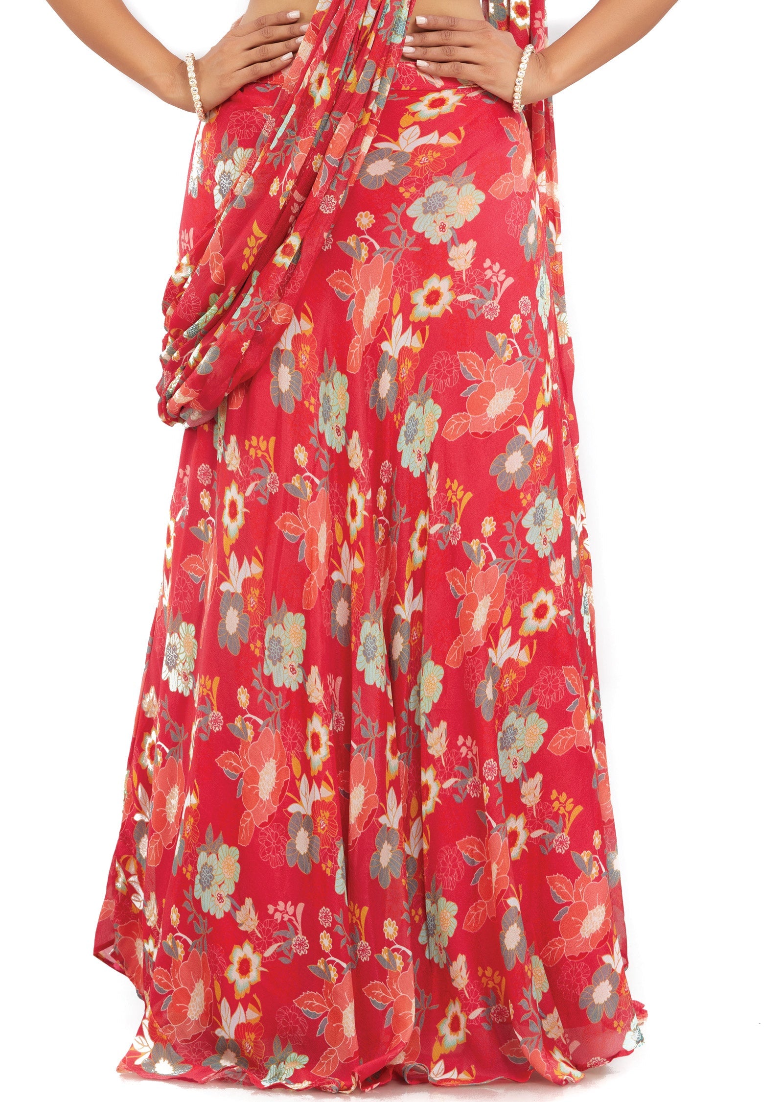 Rani Pink Muslin Fusion/Indo-Western