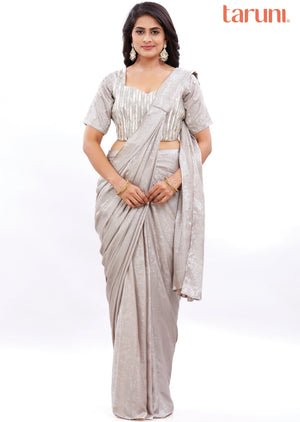 Shimmery Silver Georgette Pre-draped Saree