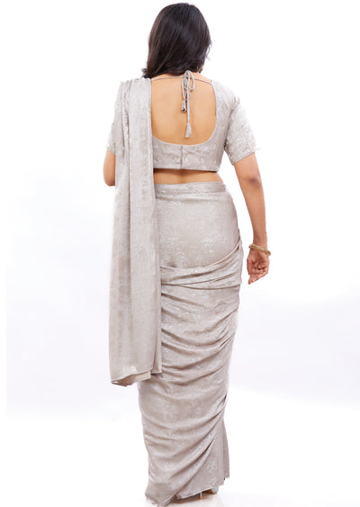 Shimmery Silver Georgette Pre-draped Saree