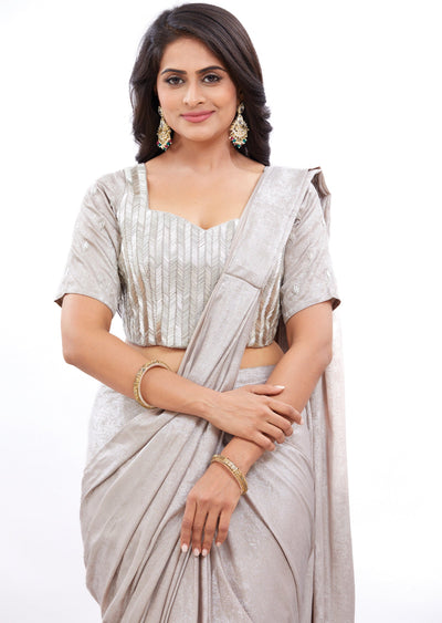 Shimmery Silver Georgette Pre-draped Saree