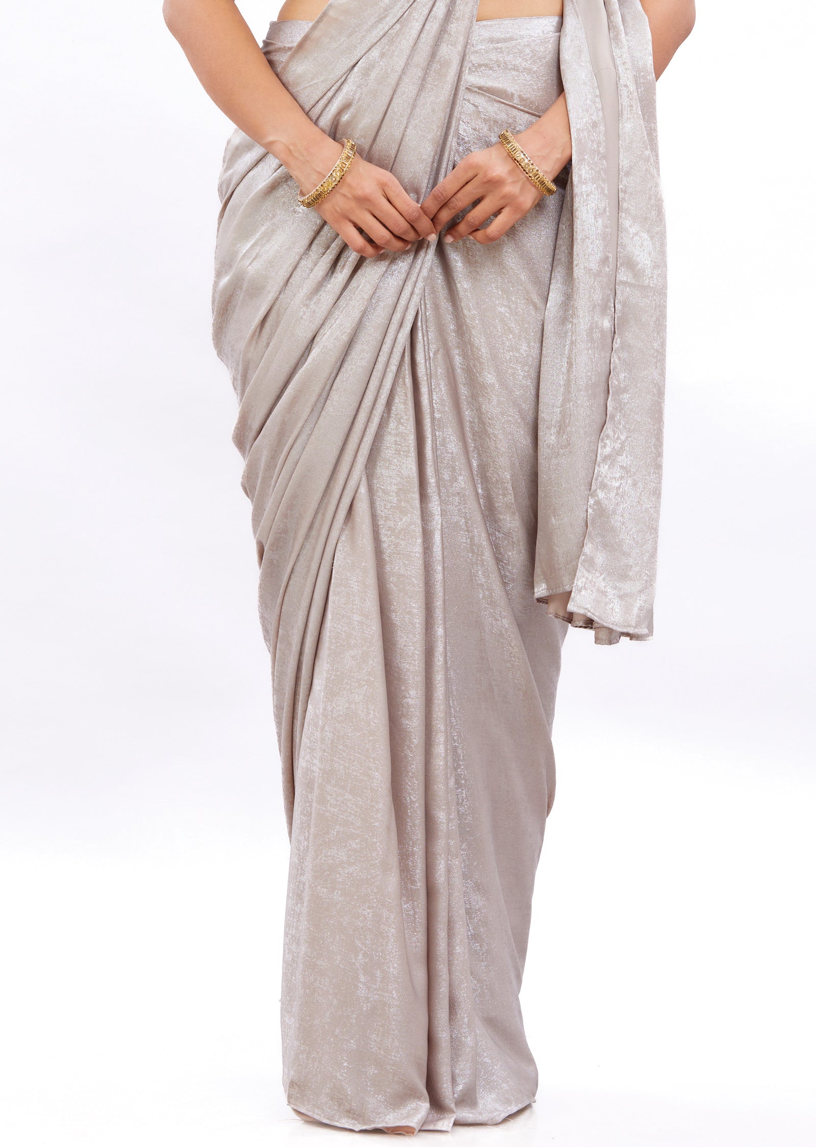 Shimmery Silver Georgette Pre-draped Saree