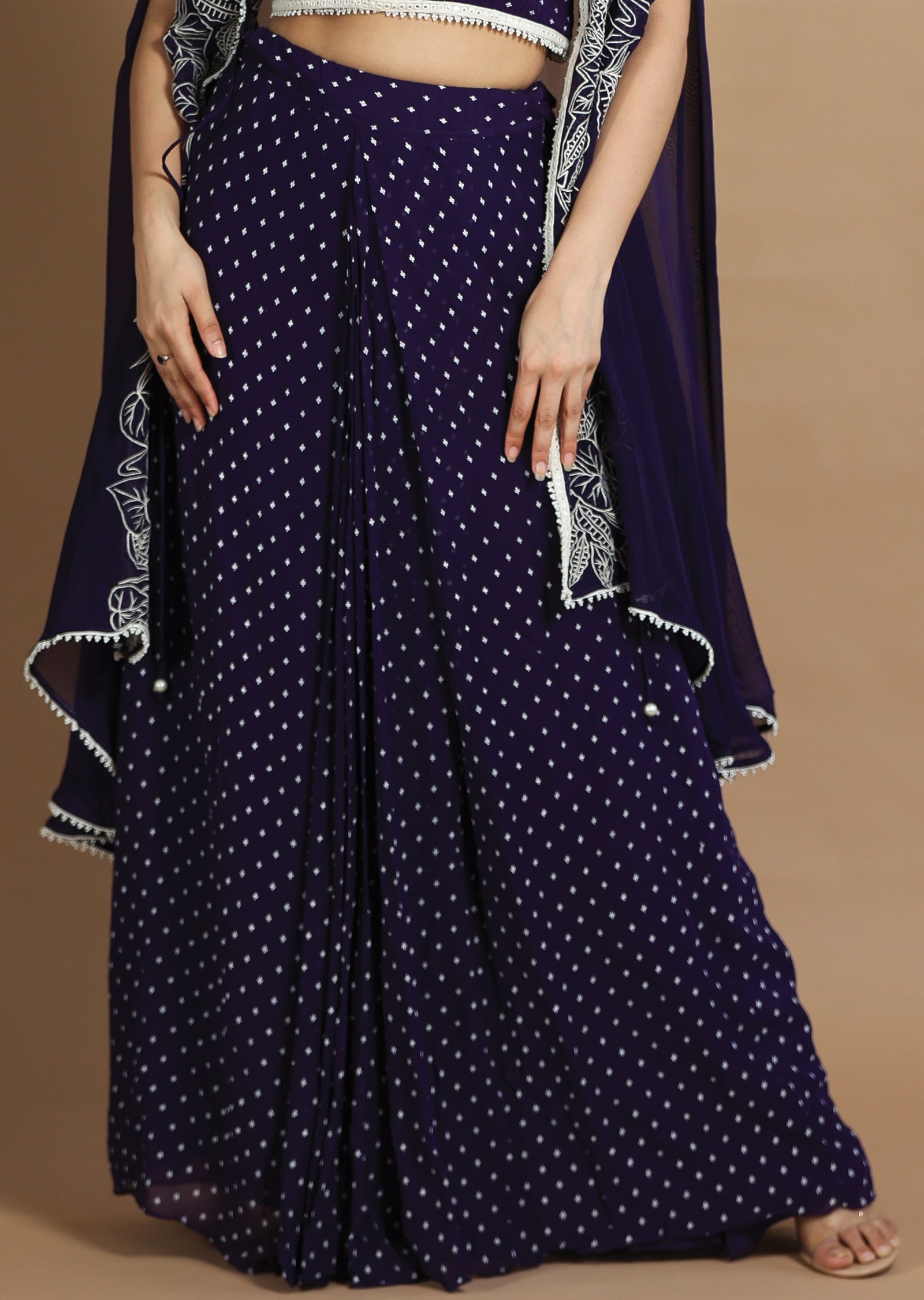 Purple Georgette Indo-Western Pleated Skirt Set with Jacket