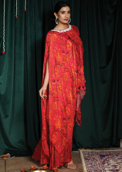 Rani Pink Chinnon Fusion/Indo-Western With Short Kaftan Top and Matching Palazzo