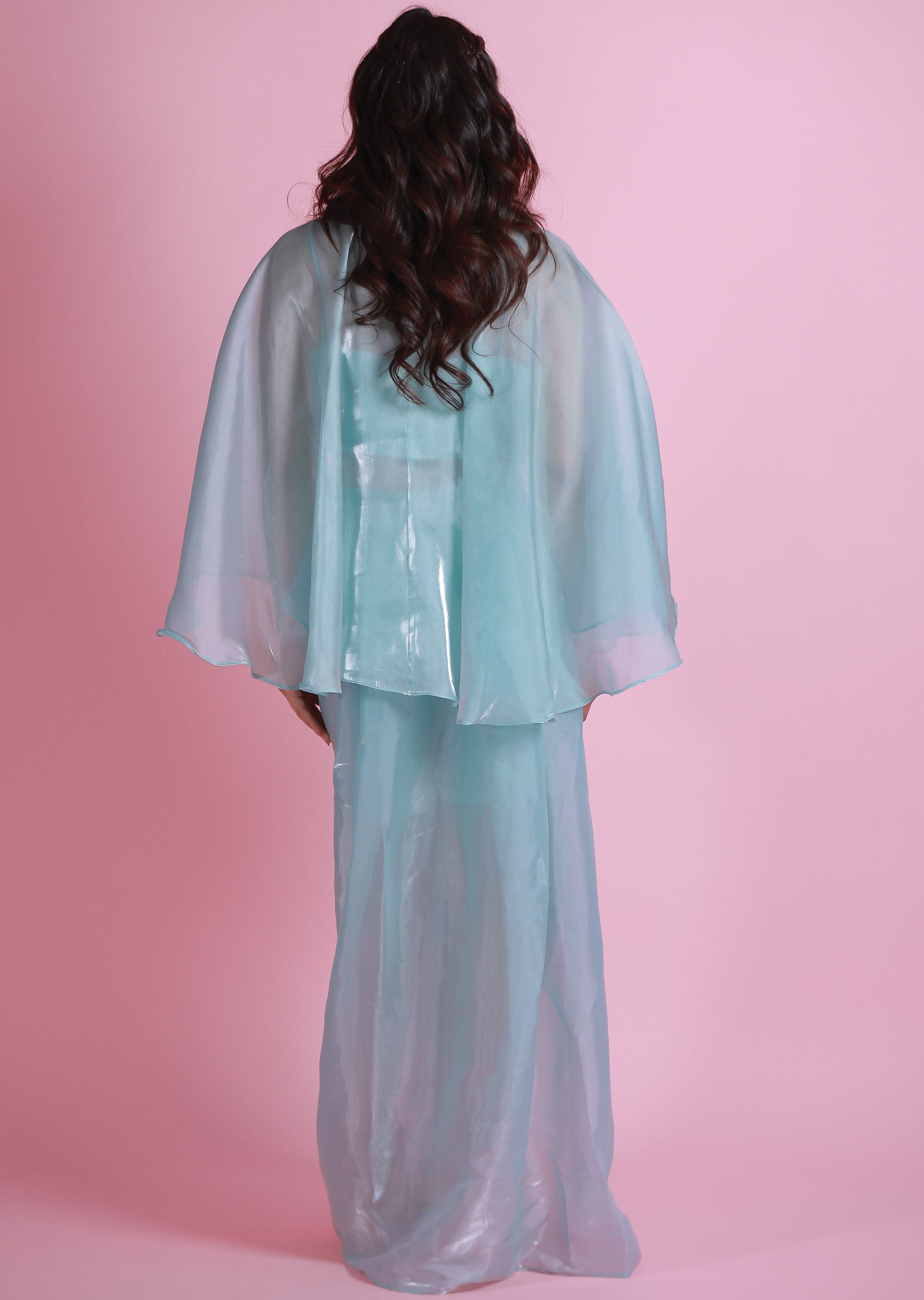 Sea Green Organza Fusion Indo-Western