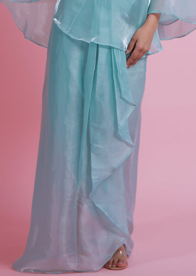 Sea Green Organza Fusion Indo-Western