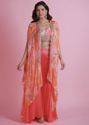 Pink & Orange Chinnon Fusion Indo-Western