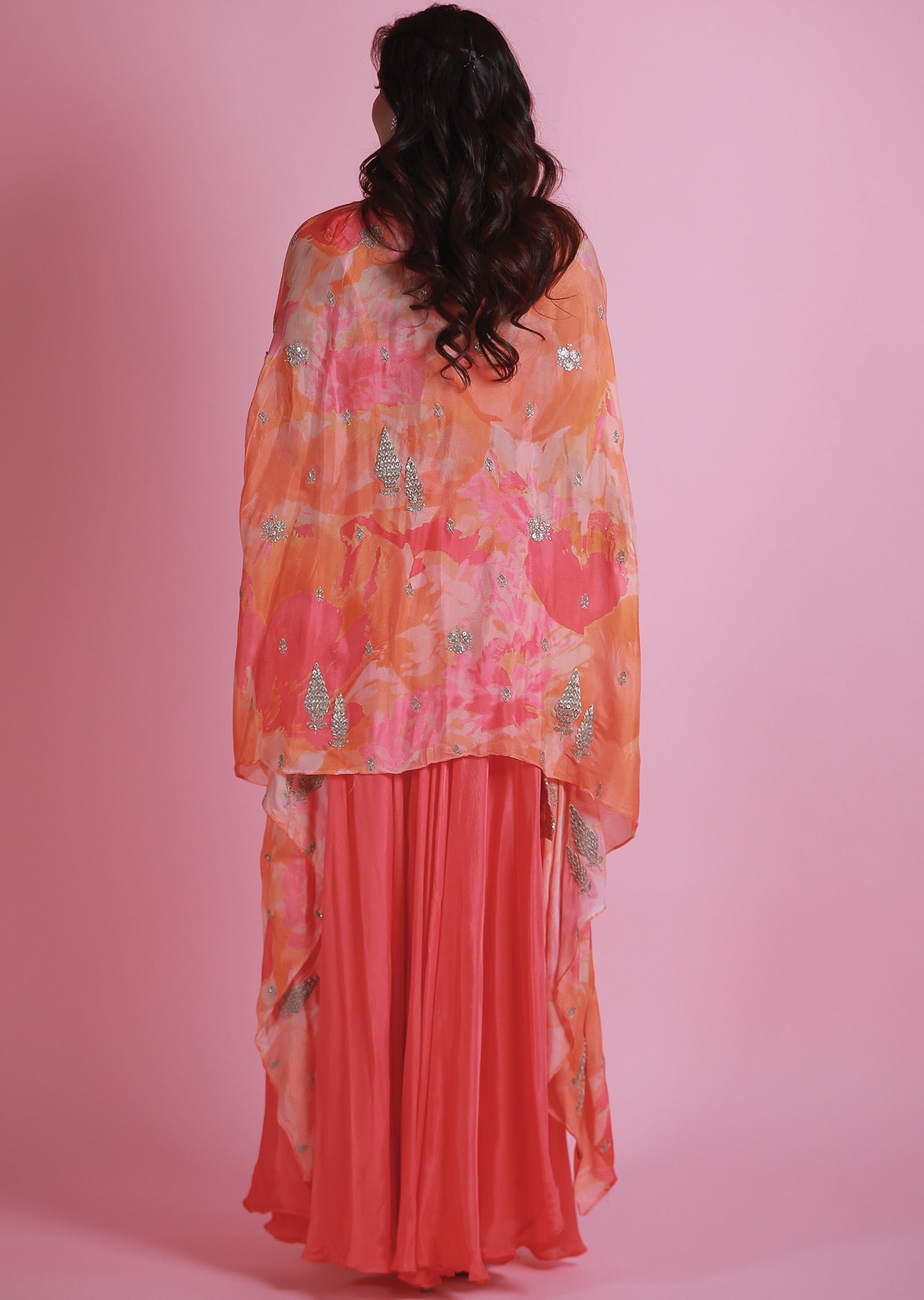 Pink & Orange Chinnon Fusion Indo-Western