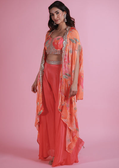 Pink & Orange Chinnon Fusion Indo-Western