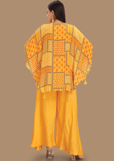 Yellow Crepe Fusion Indo-Western