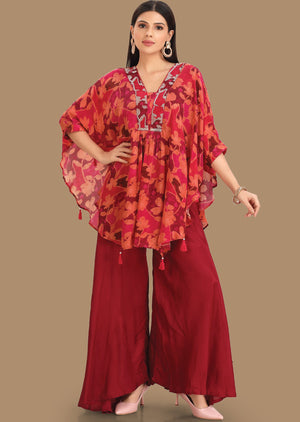 Maroon & Rust Crepe Fusion Indo-Western