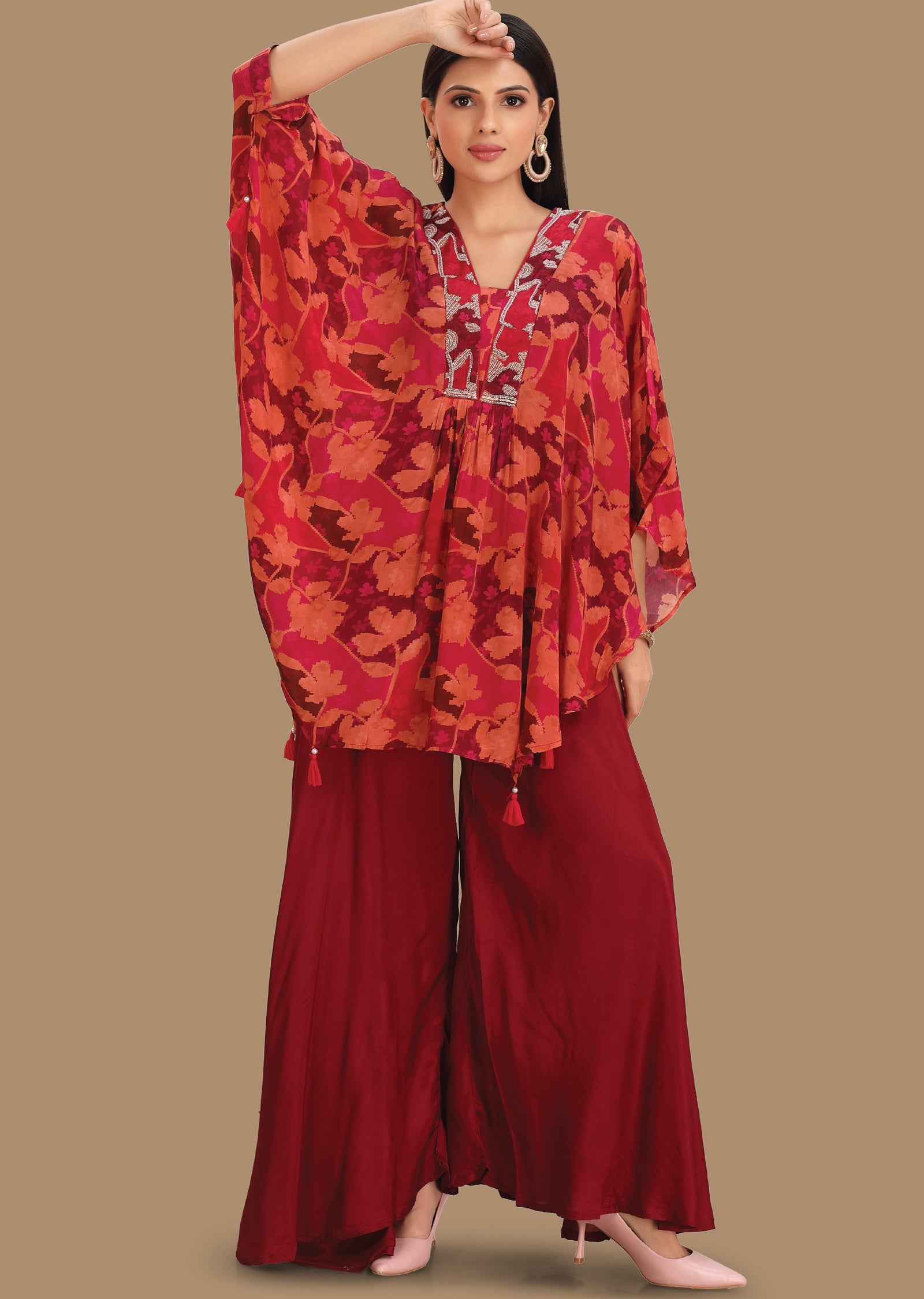 Maroon & Rust Crepe Fusion Indo-Western