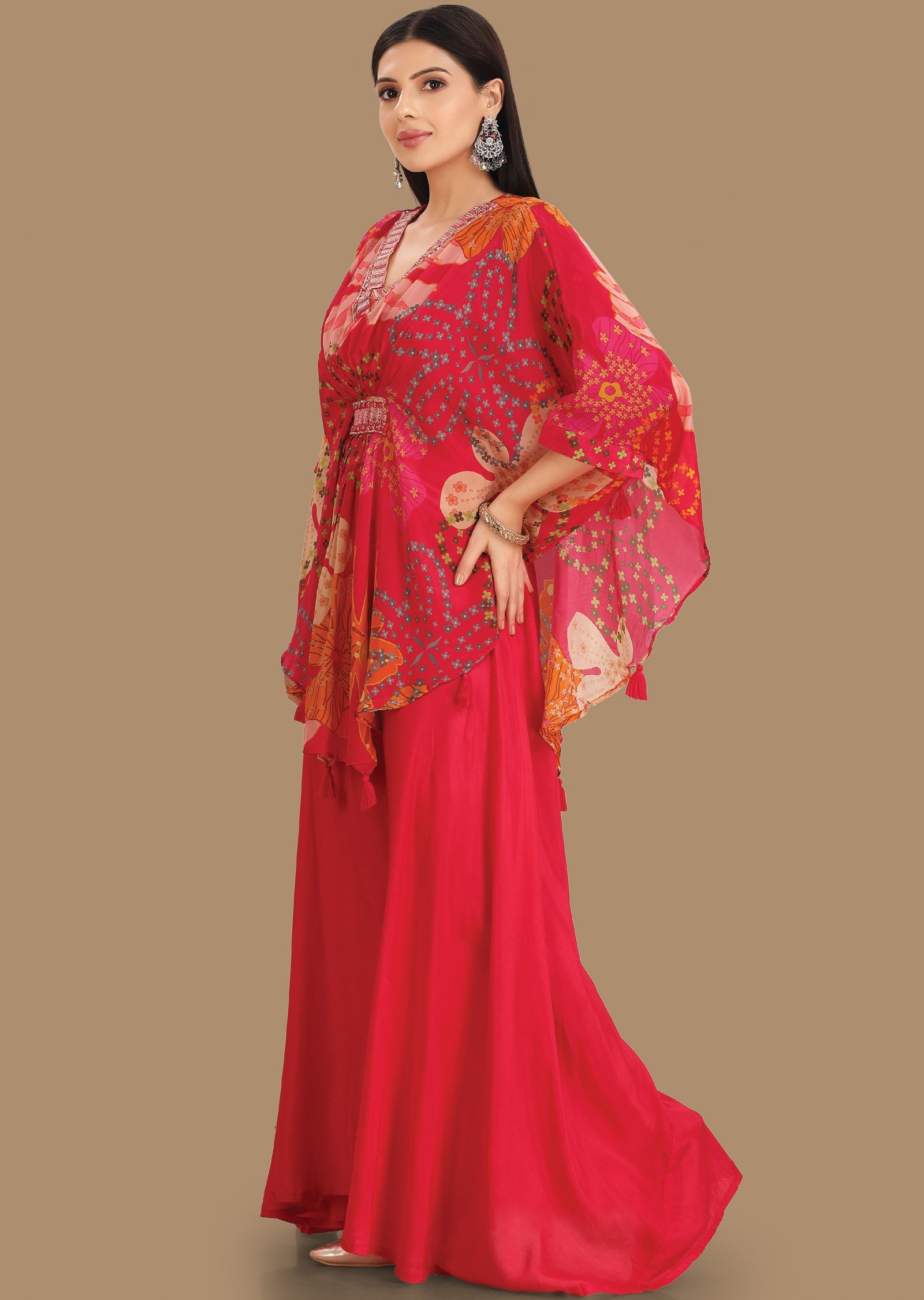 Rani Pink Crepe Fusion Indo-Western