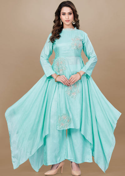 Light Sea Green Silk Fusion Palazzo Set