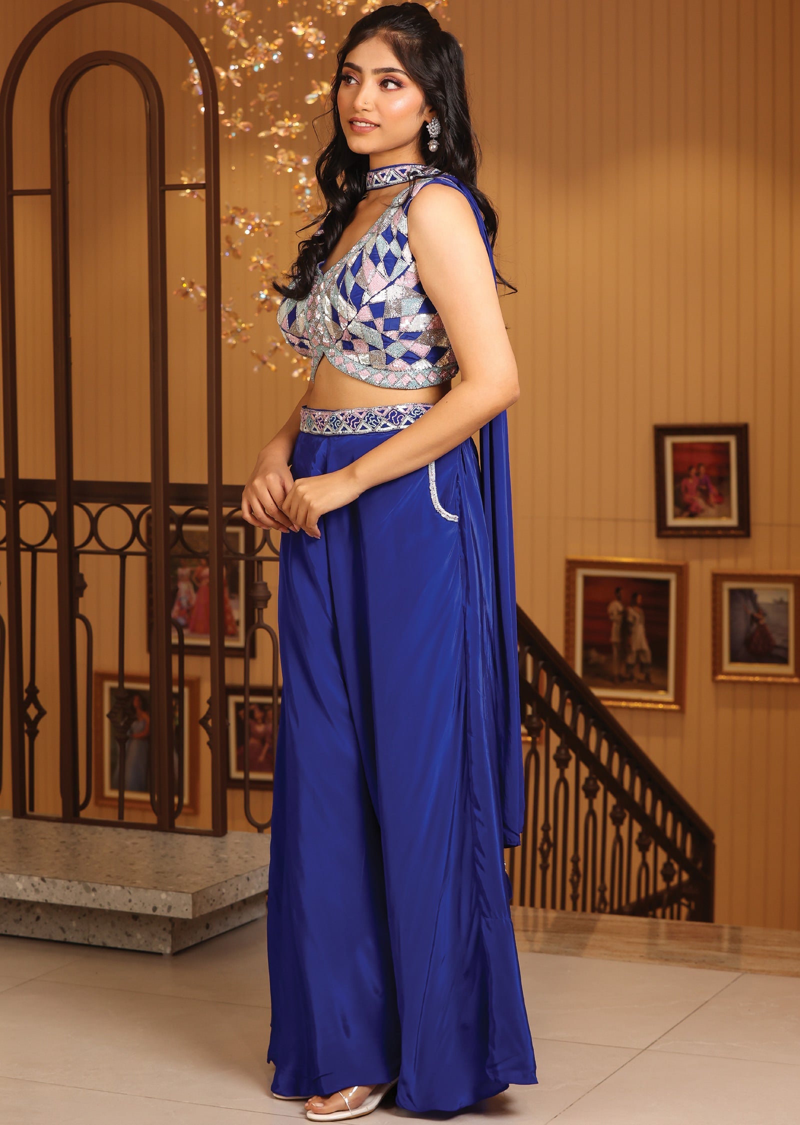 Ink Blue Soft Silk Palazzo Set