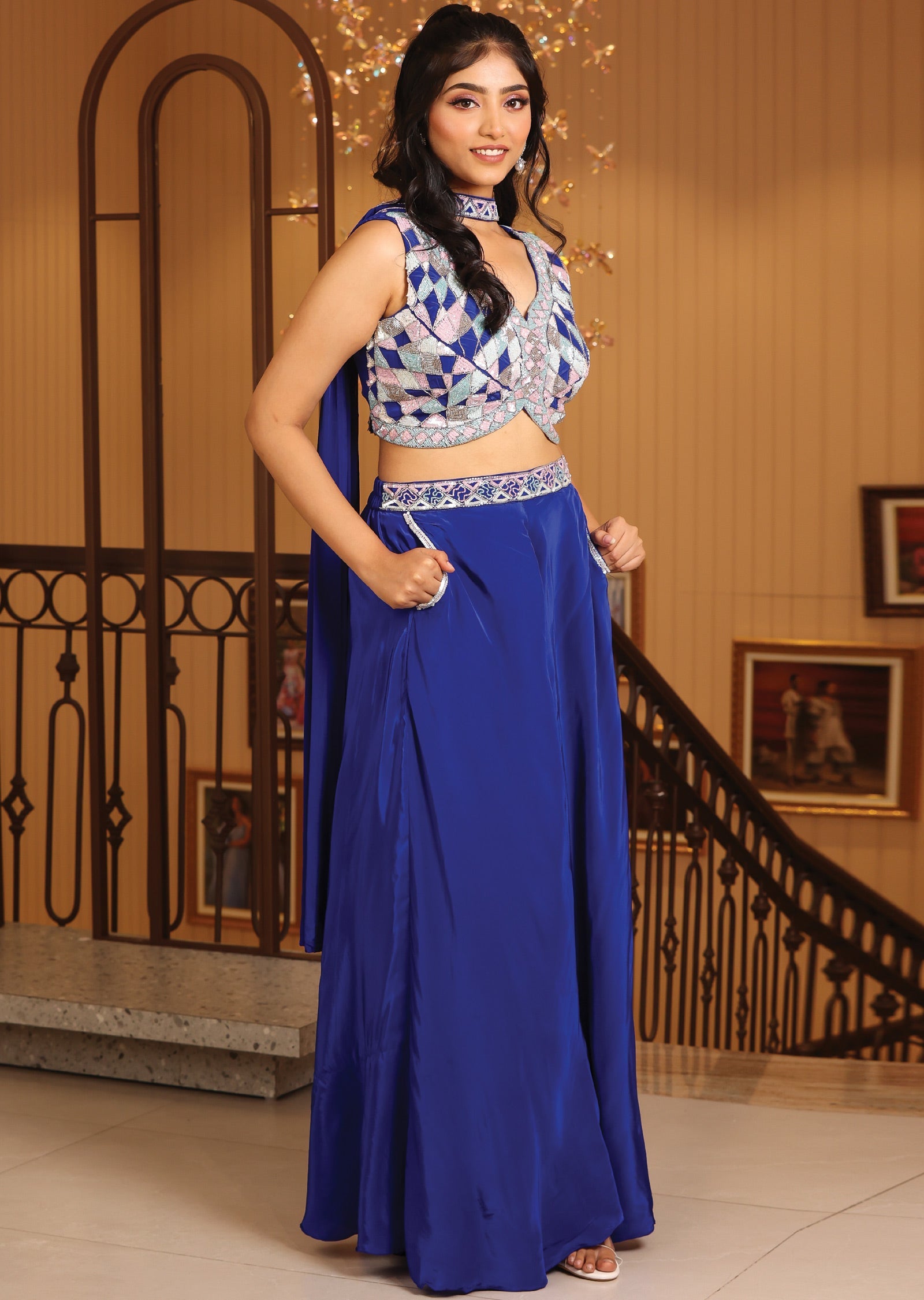 Ink Blue Soft Silk Palazzo Set