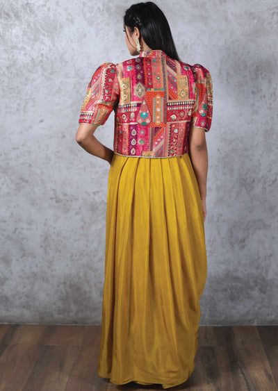 Mustard Chinnon & Banaras Gown