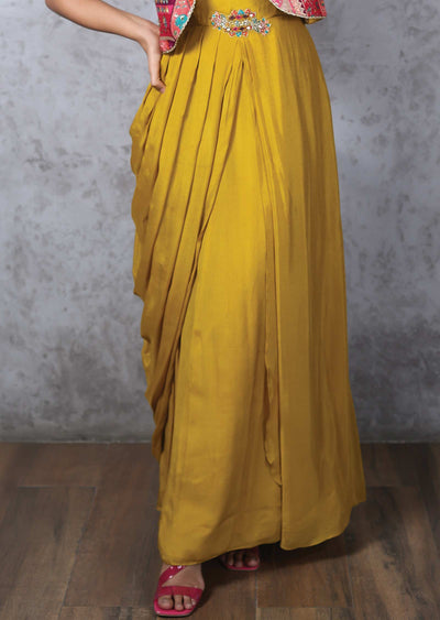 Mustard Chinnon & Banaras Gown