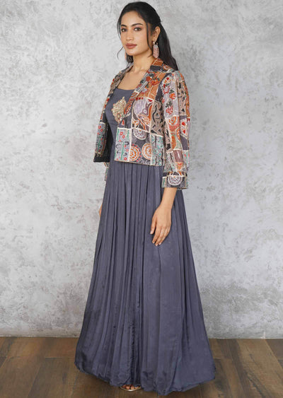 Grey & Multi Chinnon Embroidered Gowns