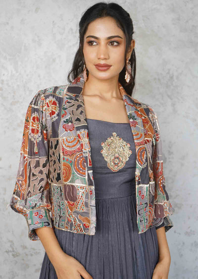 Grey & Multi Chinnon Embroidered Gowns