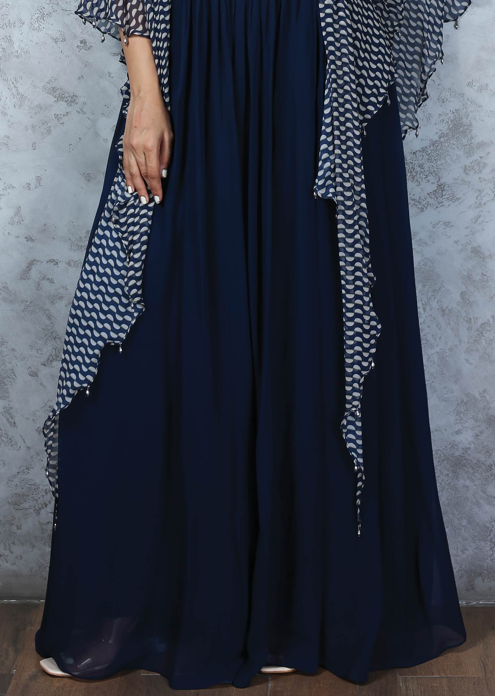 Navy Blue Georgette Embroidered Gown