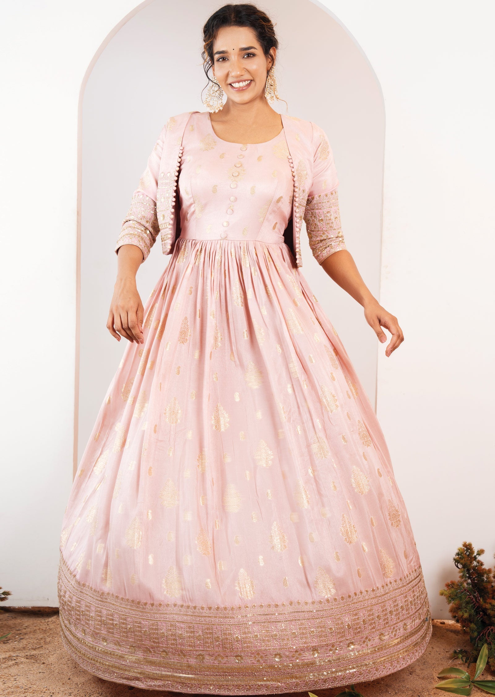 Dusty Pink Banaras Silk Gown