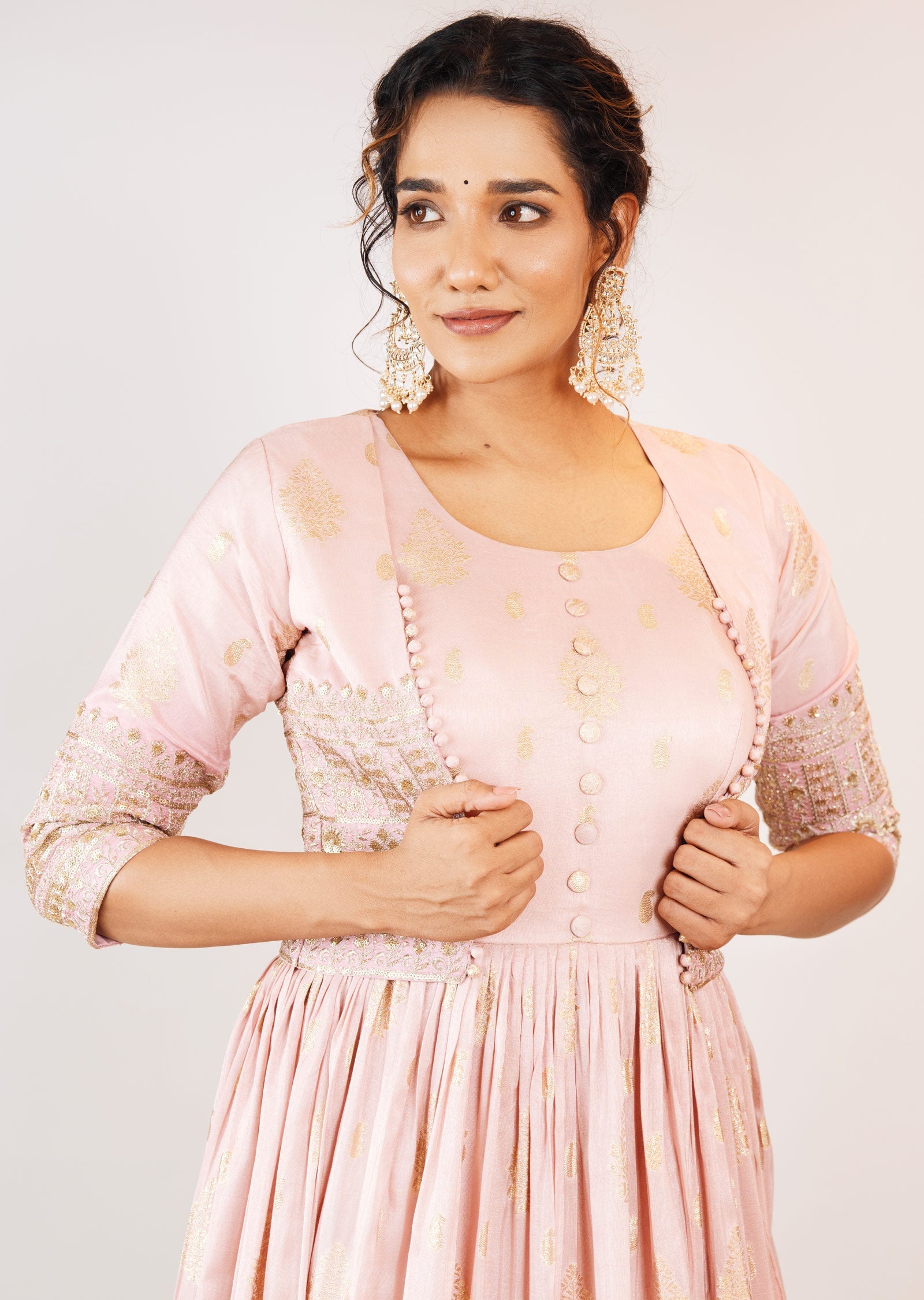 Dusty Pink Banaras Silk Gown