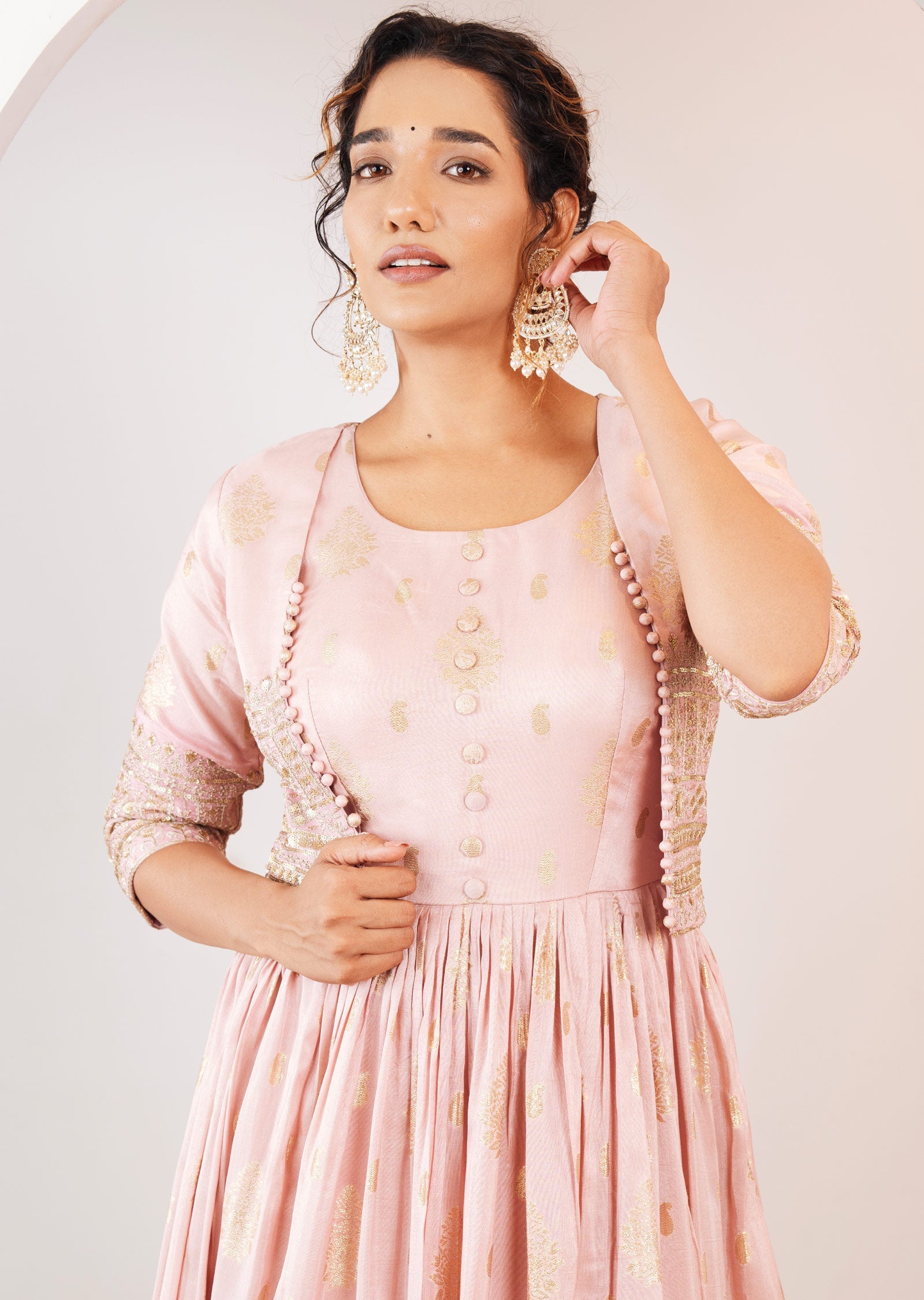 Dusty Pink Banaras Silk Gown