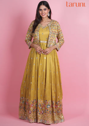 Mustard Tissue Silk Gown