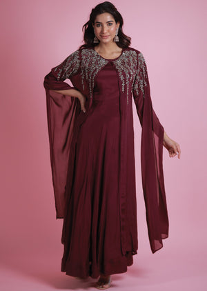 Wine Chinnon Gown 