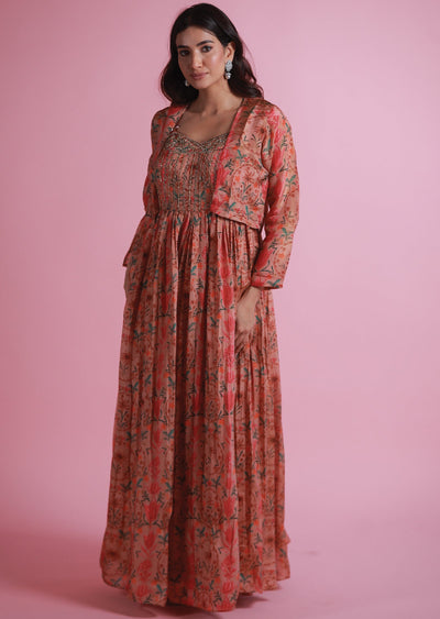 Rust Tissue Silk Gown 