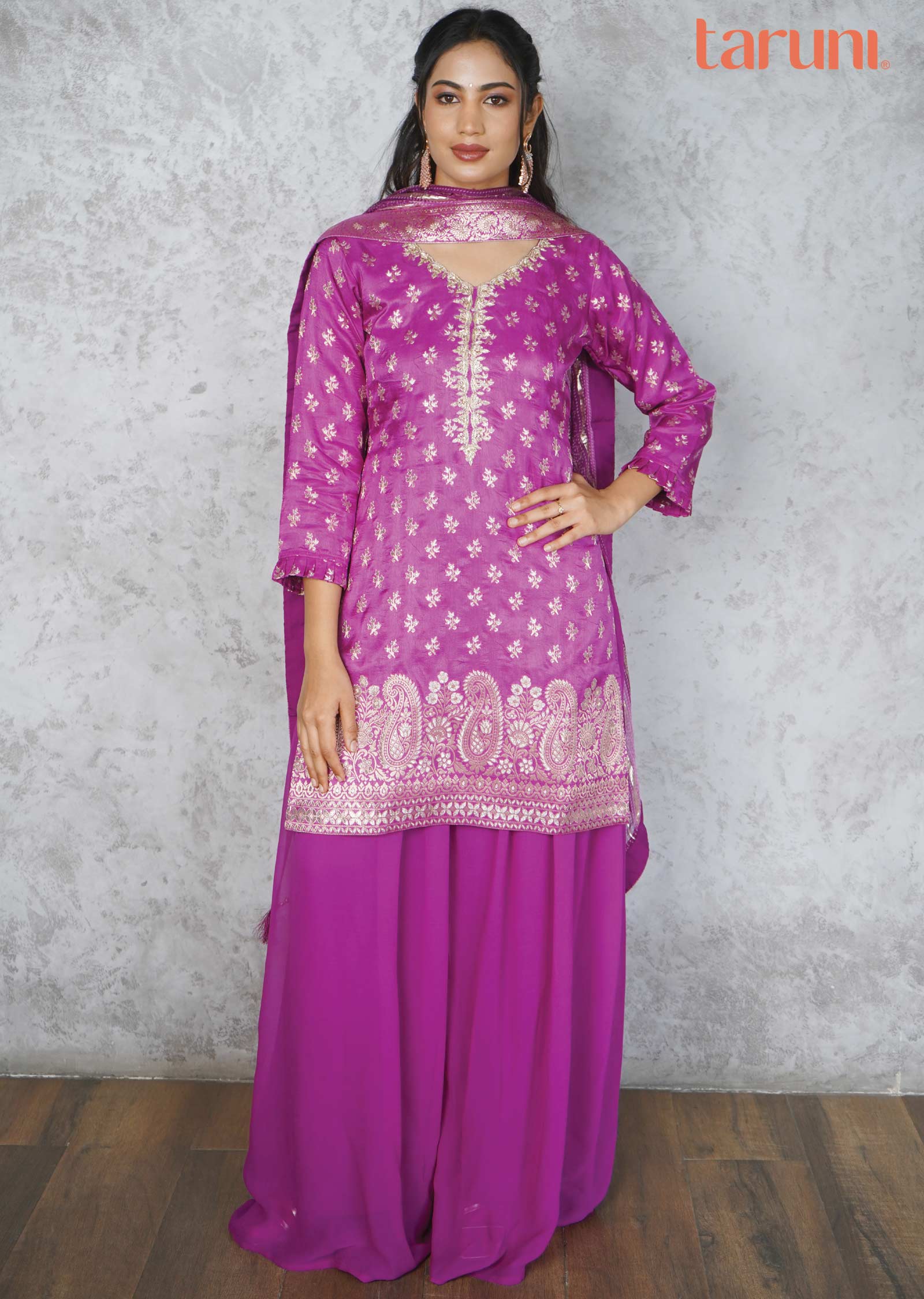 Light Purple Banaras Zardosi & Embroidered Shararas/Ghararas