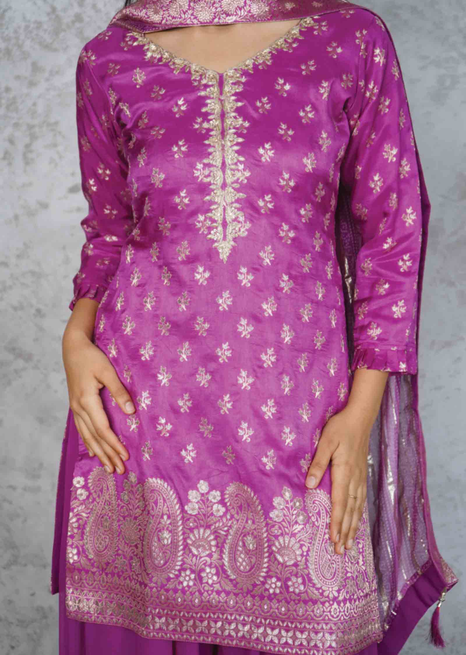 Light Purple Banaras Zardosi & Embroidered Shararas/Ghararas