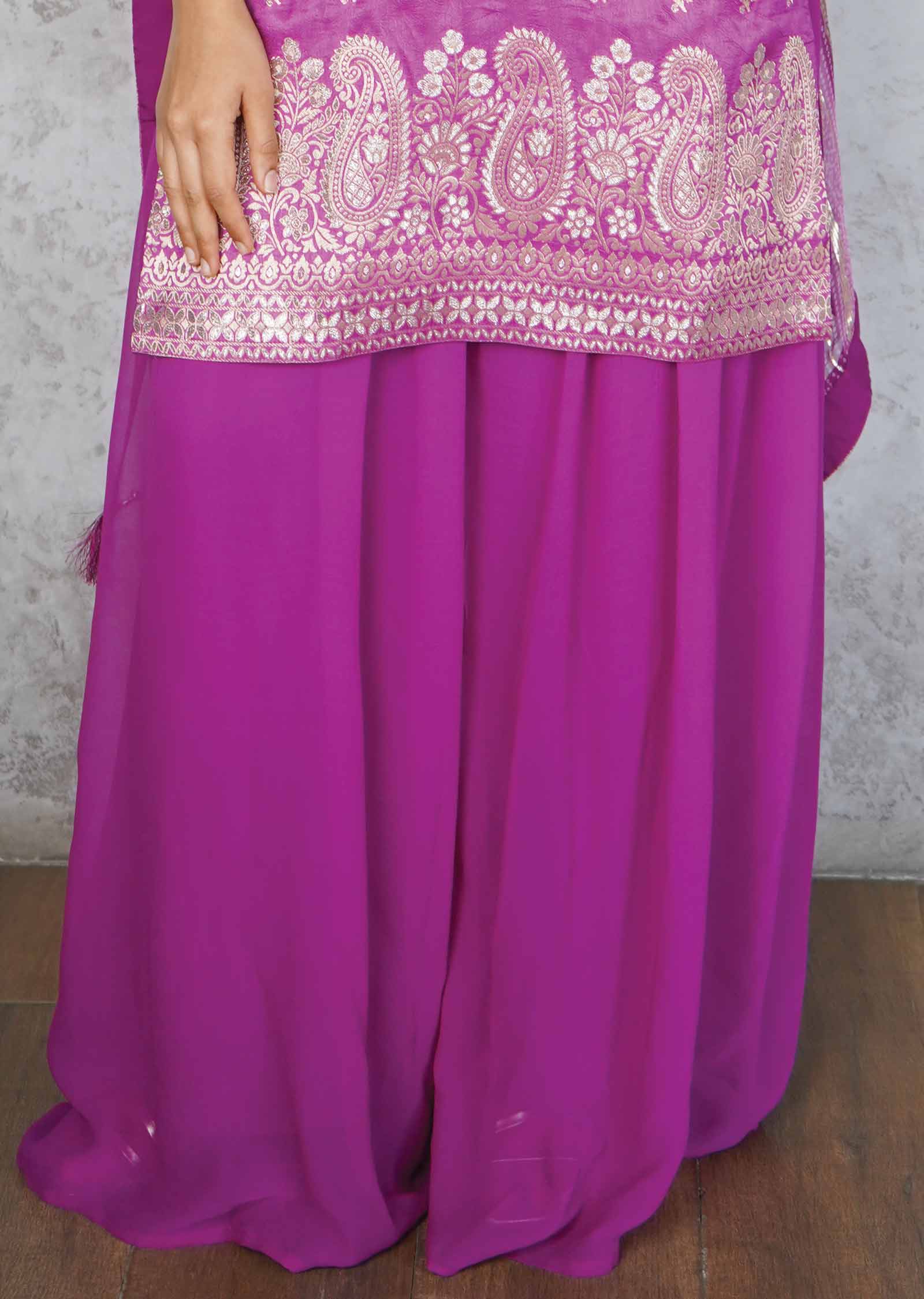 Light Purple Banaras Zardosi & Embroidered Shararas/Ghararas