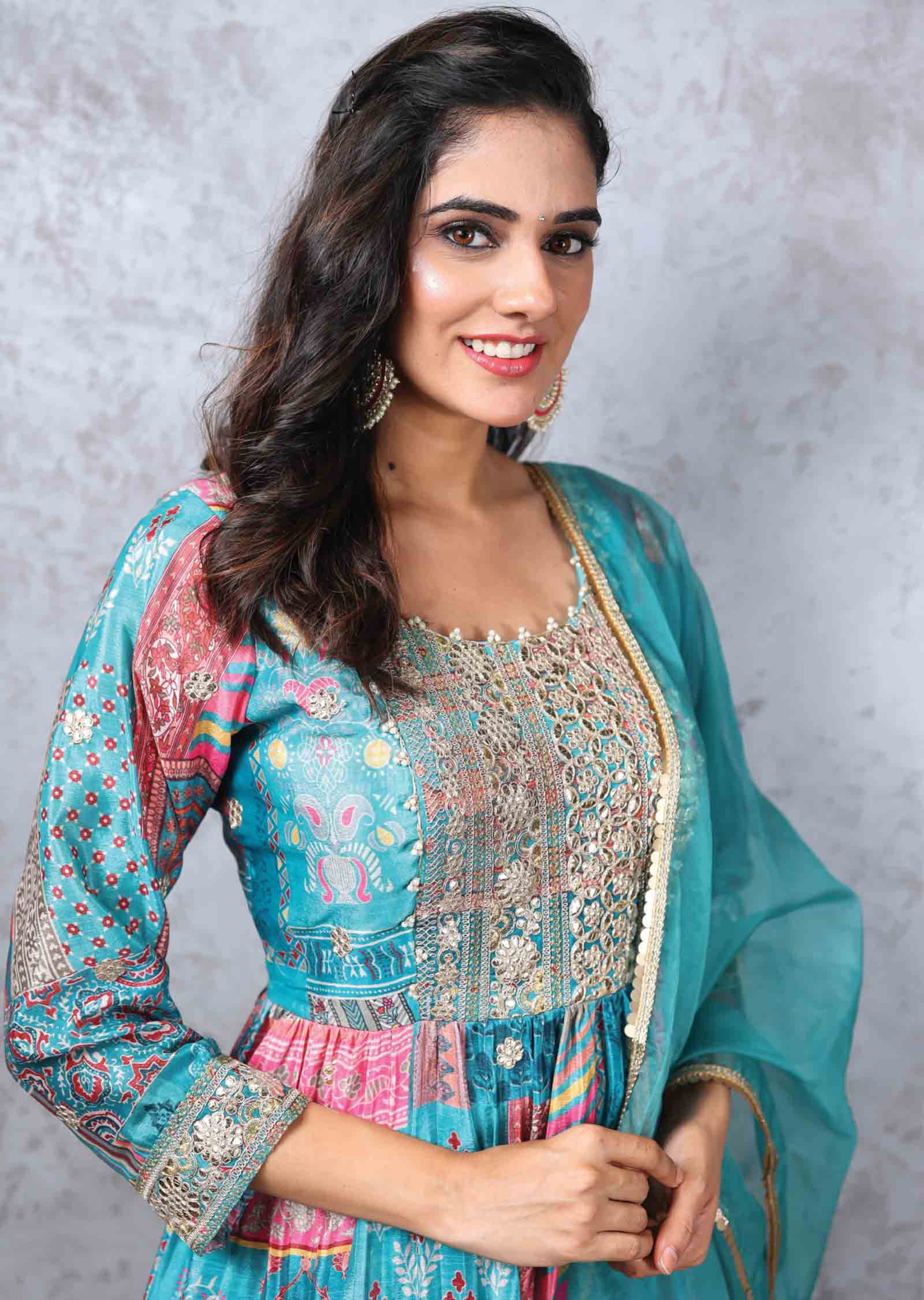 Rama Green Chinnon Embroidered Shararas/Ghararas