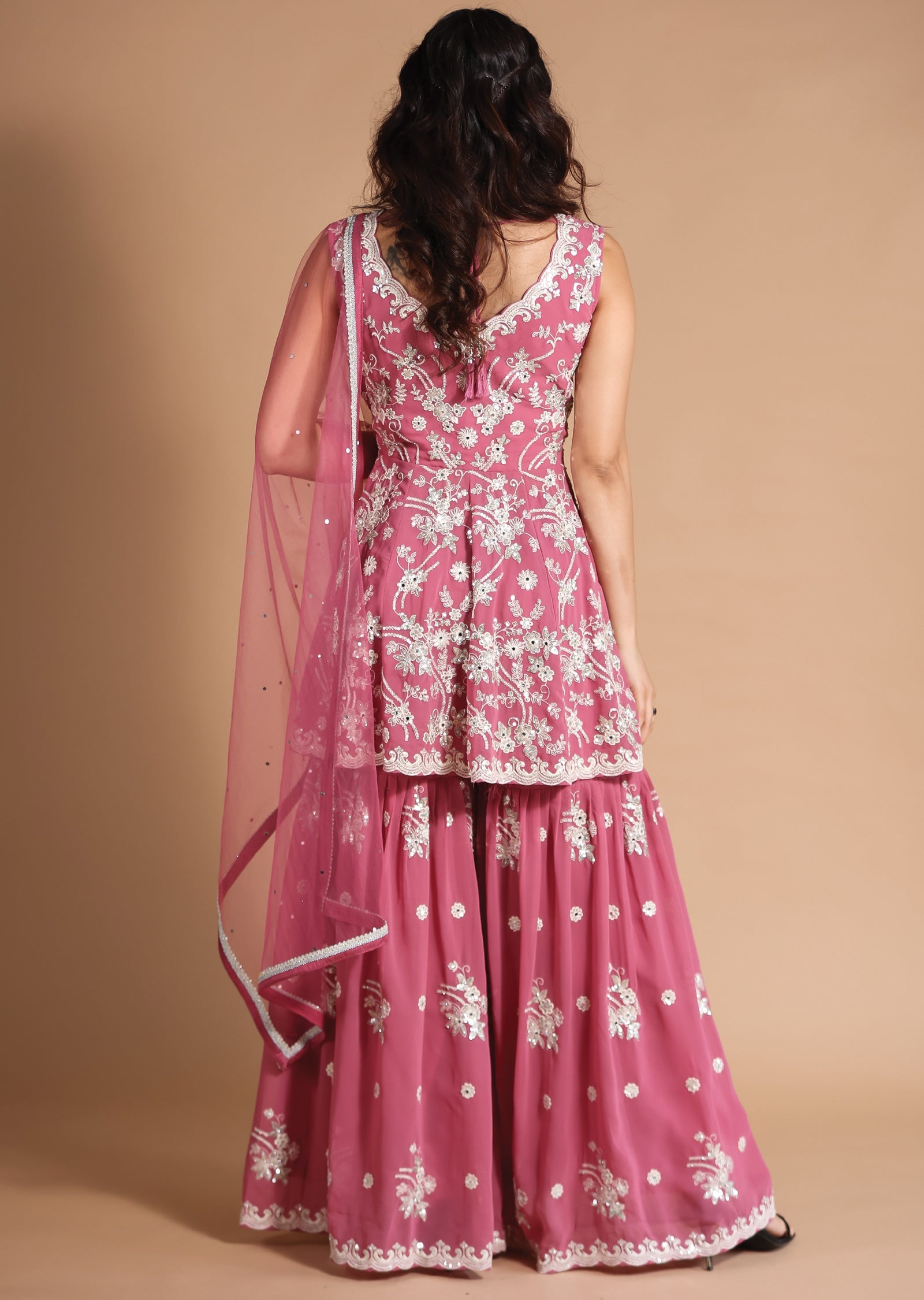 Pink Georgette Shararas/Ghararas