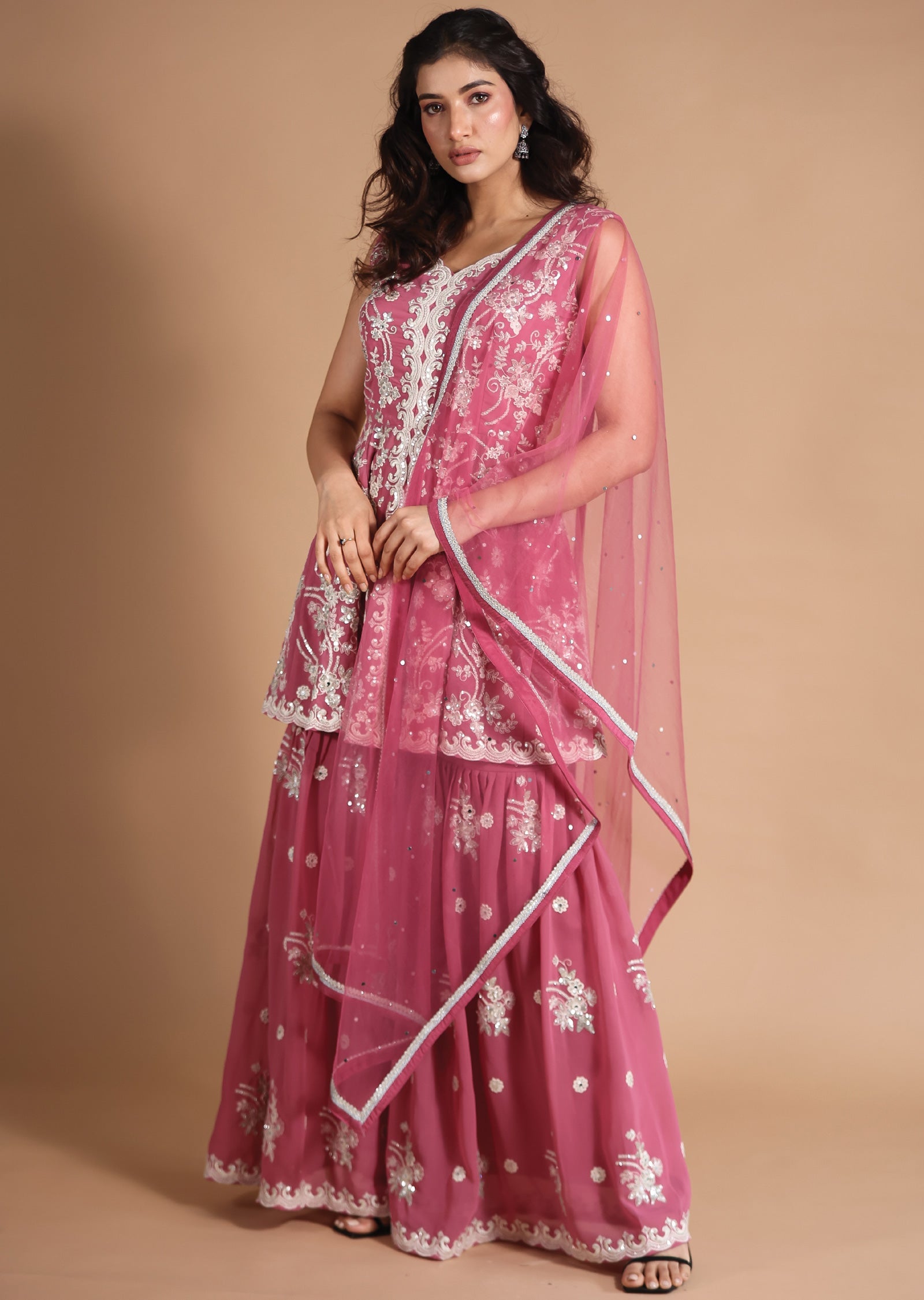 Pink Georgette Shararas/Ghararas