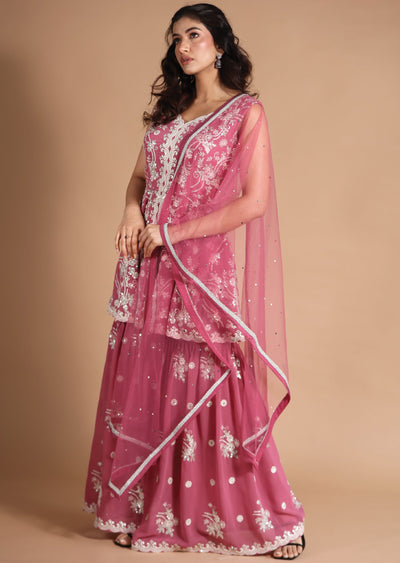 Pink Georgette Shararas/Ghararas