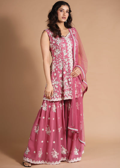 Pink Georgette Shararas/Ghararas