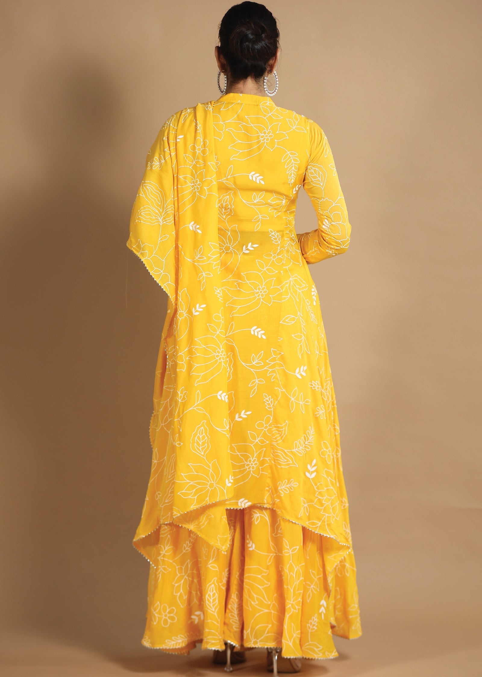 Yellow Muslin Chanderi Sharara Set with Long Jacket