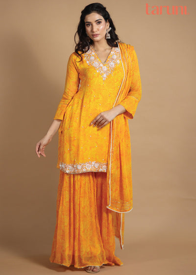 Yellow Georgette Sharara Set