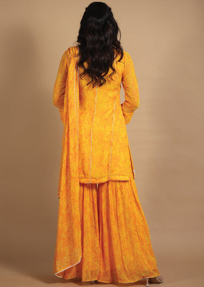 Yellow Georgette Sharara Set