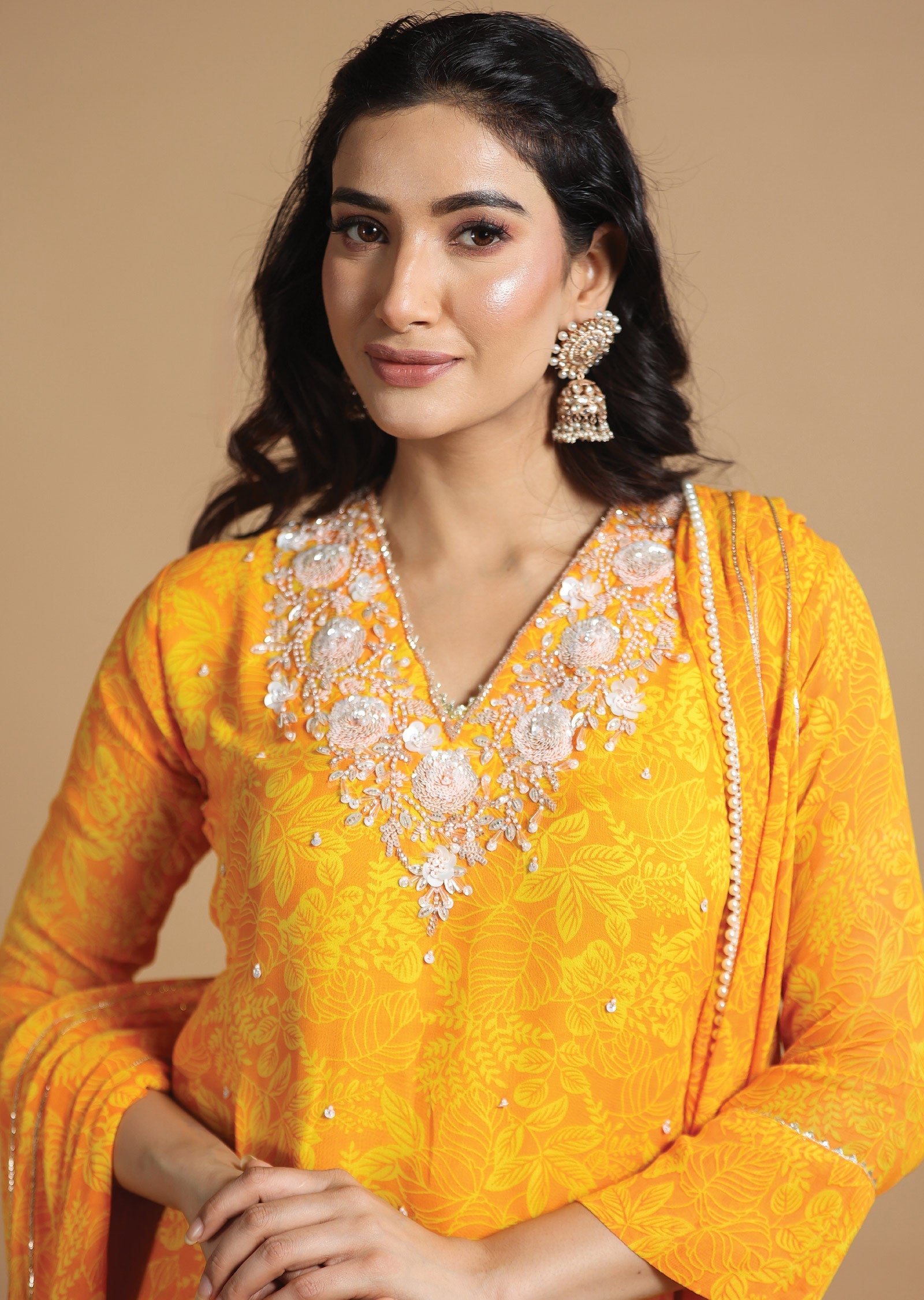 Yellow Georgette Sharara Set