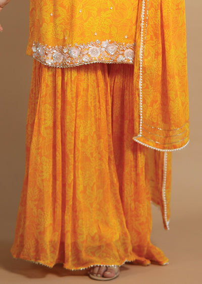 Yellow Georgette Sharara Set