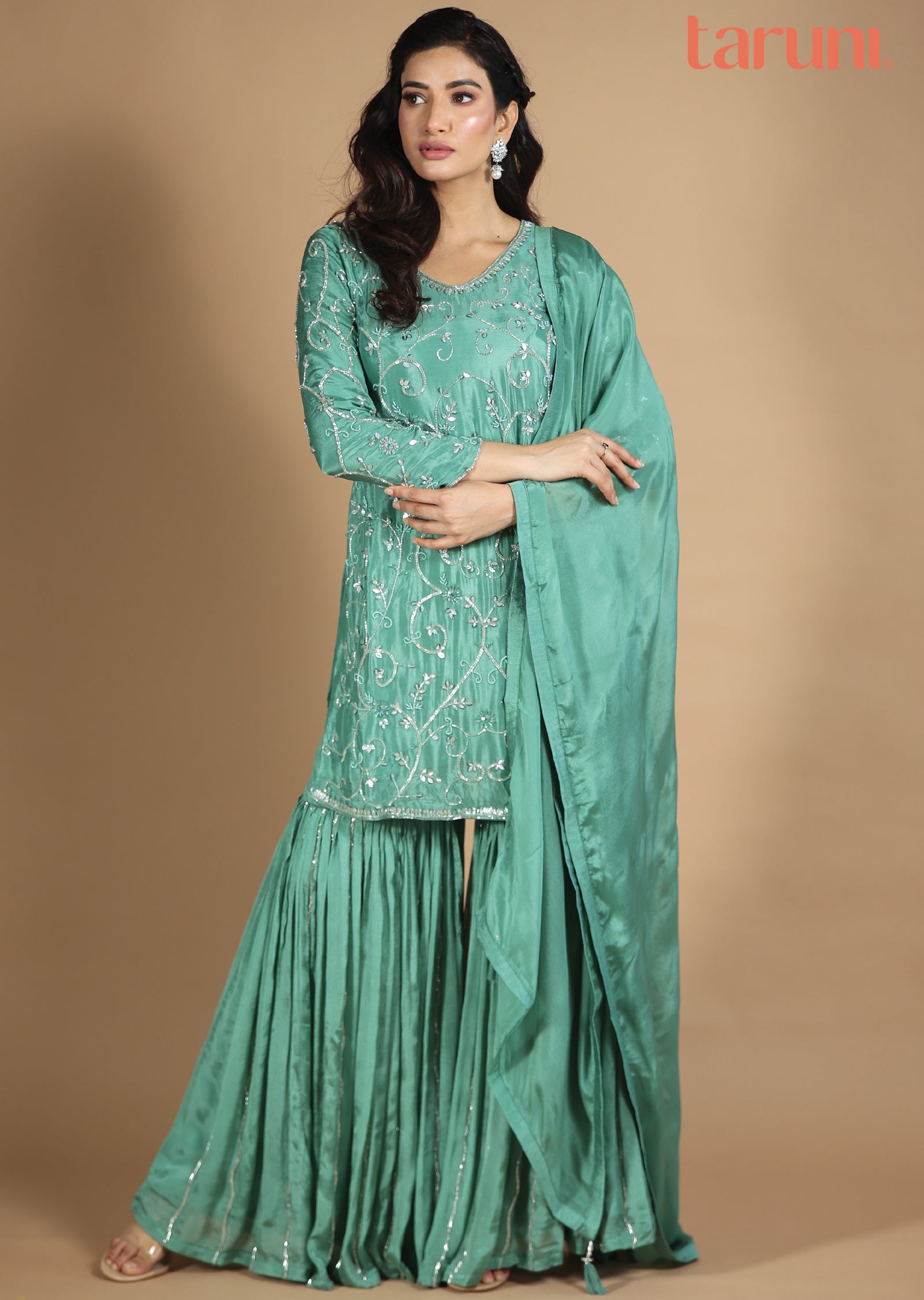 Light Green Chinnon Gharara Set