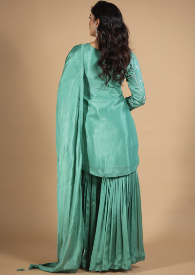 Light Green Chinnon Gharara Set