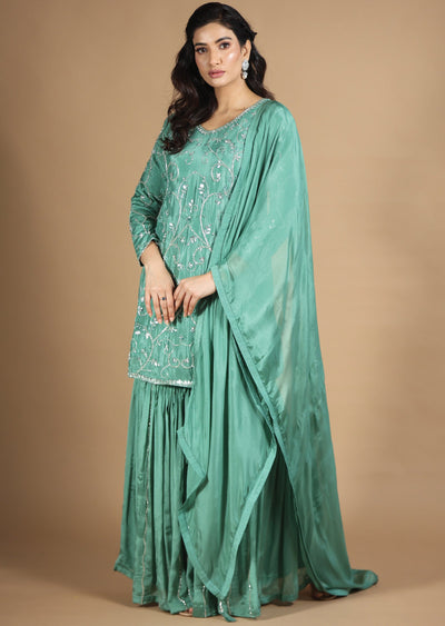 Light Green Chinnon Gharara Set