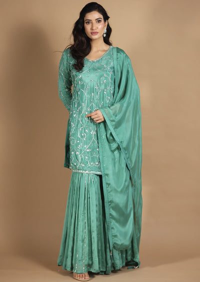 Light Green Chinnon Gharara Set