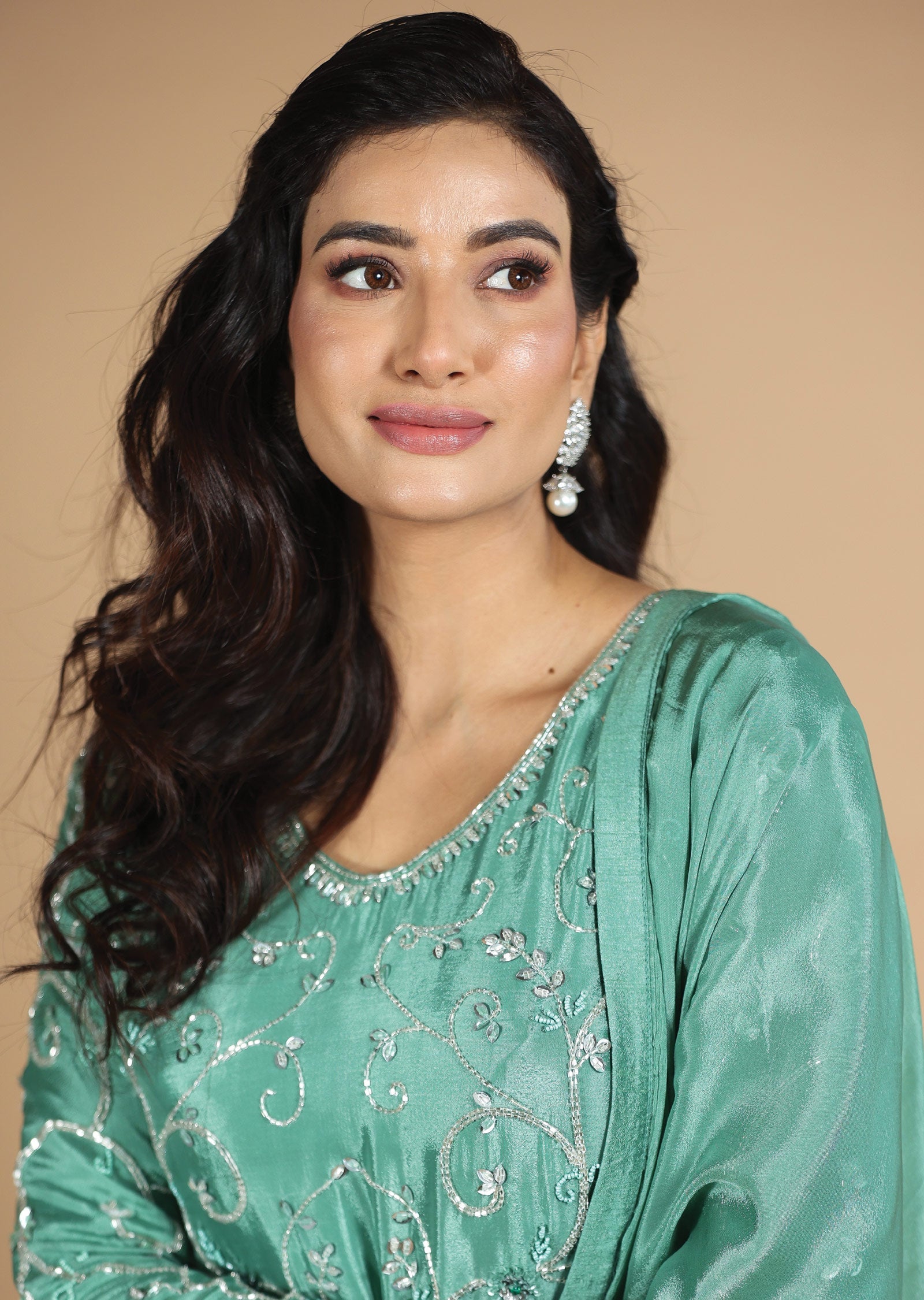 Light Green Chinnon Gharara Set