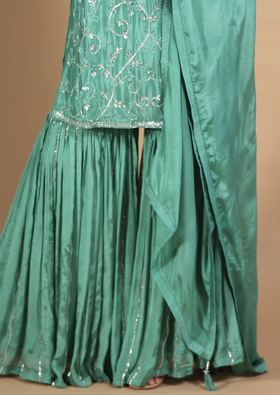 Light Green Chinnon Gharara Set